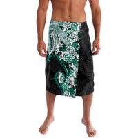 Monstera Plumeria Flowers Teal Lavalava Polynesian Pattern