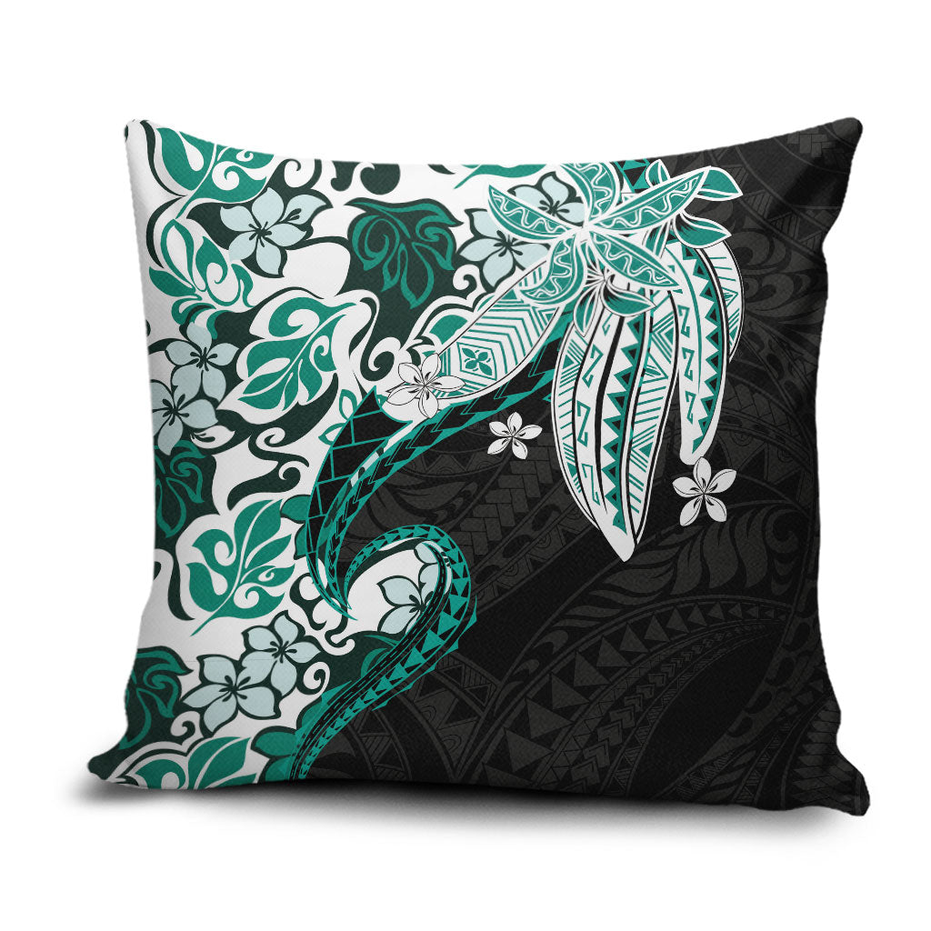 Monstera Plumeria Flowers Teal Pillow Cover Polynesian Pattern LT01 Teal - Polynesian Pride