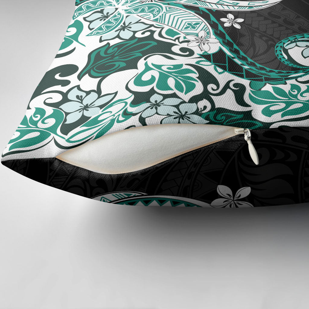Monstera Plumeria Flowers Teal Pillow Cover Polynesian Pattern LT01 - Polynesian Pride