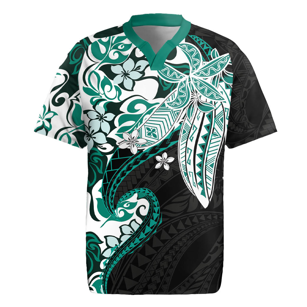 Monstera Plumeria Flowers Teal Rugby Jersey Polynesian Pattern LT01 Teal - Polynesian Pride