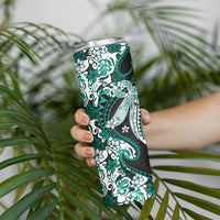 Monstera Plumeria Flowers Teal Skinny Tumbler Polynesian Pattern LT01 - Polynesian Pride