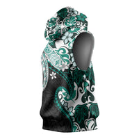 Monstera Plumeria Flowers Teal Sleeveless Hoodie Polynesian Pattern LT01 - Polynesian Pride