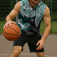 Monstera Plumeria Flowers Teal Sleeveless Hoodie Polynesian Pattern LT01 - Polynesian Pride