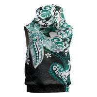 Monstera Plumeria Flowers Teal Sleeveless Zip Hoodie Polynesian Pattern LT01 - Polynesian Pride