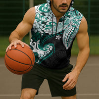 Monstera Plumeria Flowers Teal Sleeveless Zip Hoodie Polynesian Pattern LT01 - Polynesian Pride