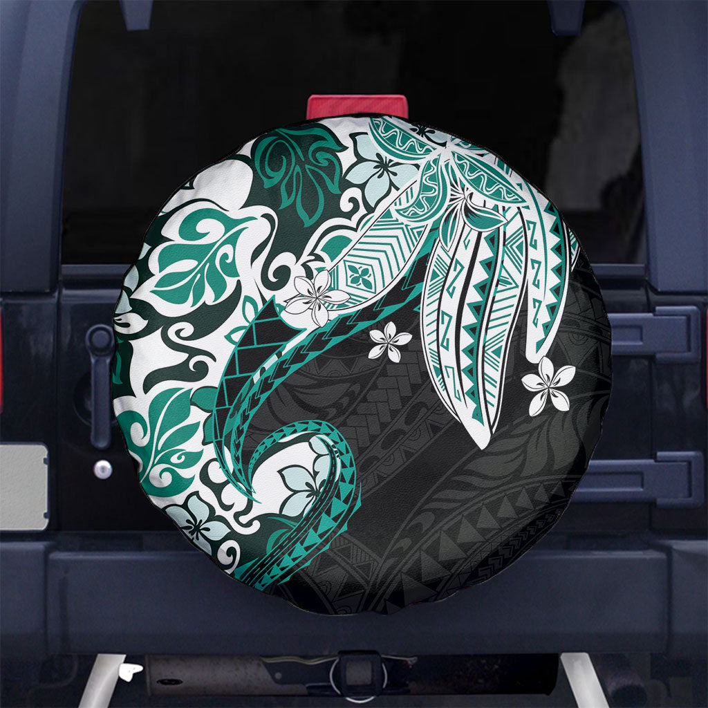 Monstera Plumeria Flowers Teal Spare Tire Cover Polynesian Pattern LT01 No hole Teal - Polynesian Pride