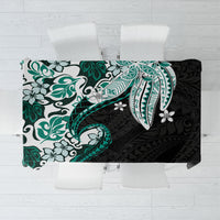 Monstera Plumeria Flowers Teal Tablecloth Polynesian Pattern