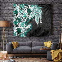 Monstera Plumeria Flowers Teal Tapestry Polynesian Pattern