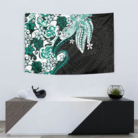 Monstera Plumeria Flowers Teal Tapestry Polynesian Pattern