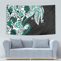 Monstera Plumeria Flowers Teal Tapestry Polynesian Pattern
