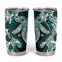 Monstera Plumeria Flowers Teal Tumbler Cup Polynesian Pattern