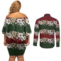Hawaiian Hibiscus Christmas Color Couples Matching Off Shoulder Short Dress and Long Sleeve Button Shirt Unique LT01 - Polynesian Pride
