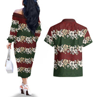 Hawaiian Hibiscus Christmas Color Couples Matching Off The Shoulder Long Sleeve Dress and Hawaiian Shirt Unique