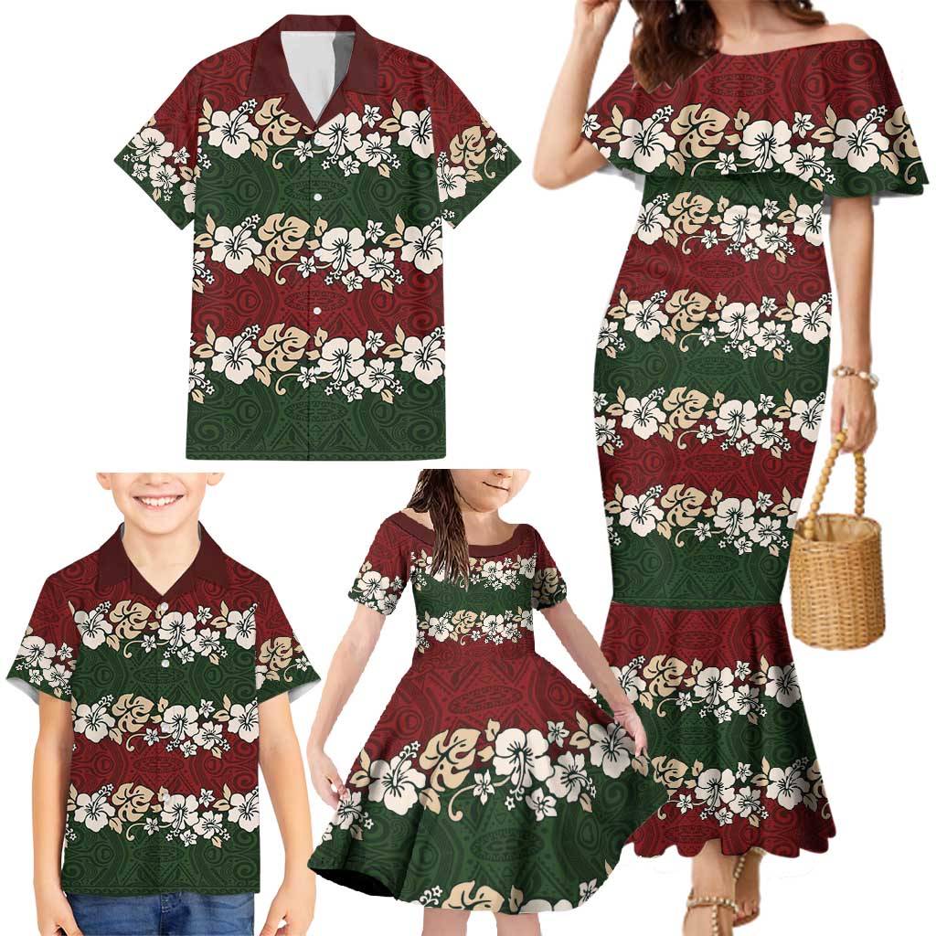 Hawaiian Hibiscus Christmas Color Family Matching Mermaid Dress and Hawaiian Shirt Unique