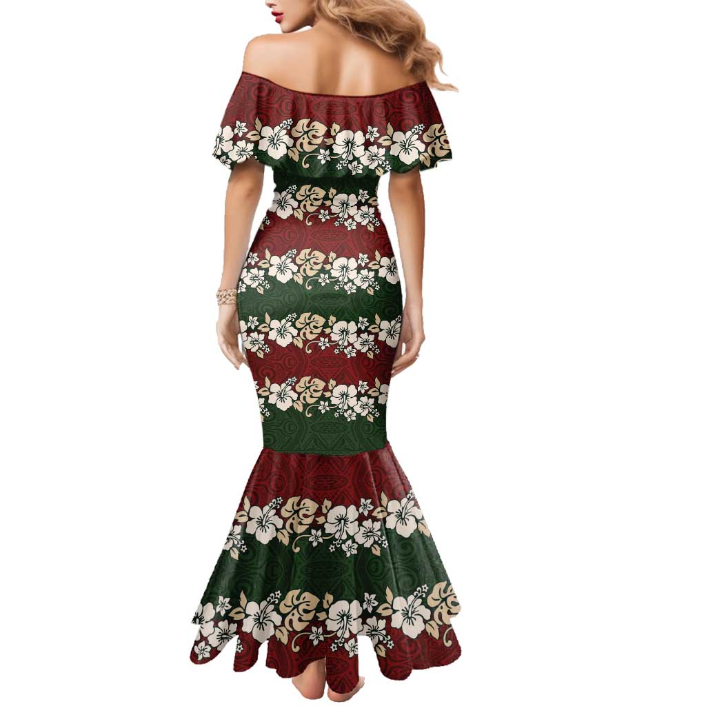 Hawaiian Hibiscus Christmas Color Family Matching Mermaid Dress and Hawaiian Shirt Unique