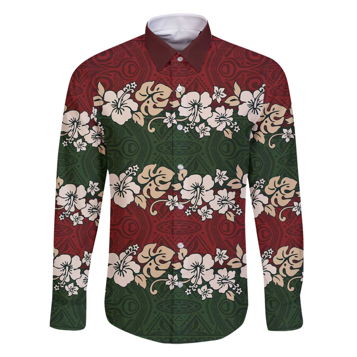 Hawaiian Hibiscus Christmas Color Family Matching Off The Shoulder Long Sleeve Dress and Hawaiian Shirt Unique