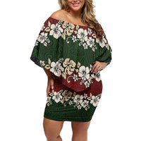 Hawaiian Hibiscus Christmas Color Off Shoulder Short Dress Unique LT01 Women Red - Polynesian Pride