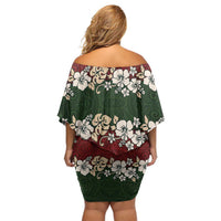 Hawaiian Hibiscus Christmas Color Off Shoulder Short Dress Unique LT01 - Polynesian Pride