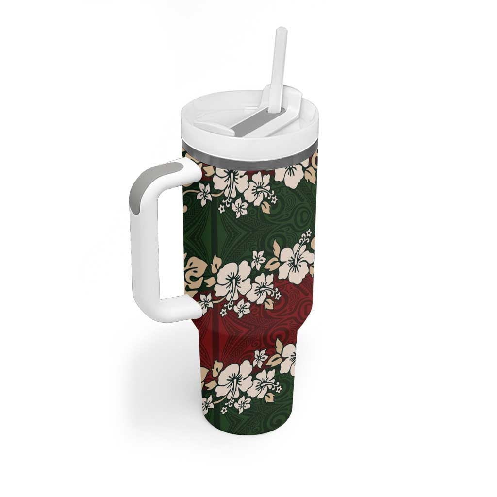 Hawaiian Hibiscus Christmas Color Tumbler With Handle Unique