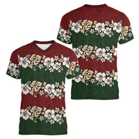 Hawaiian Hibiscus Christmas Color Women V-Neck T-Shirt Unique