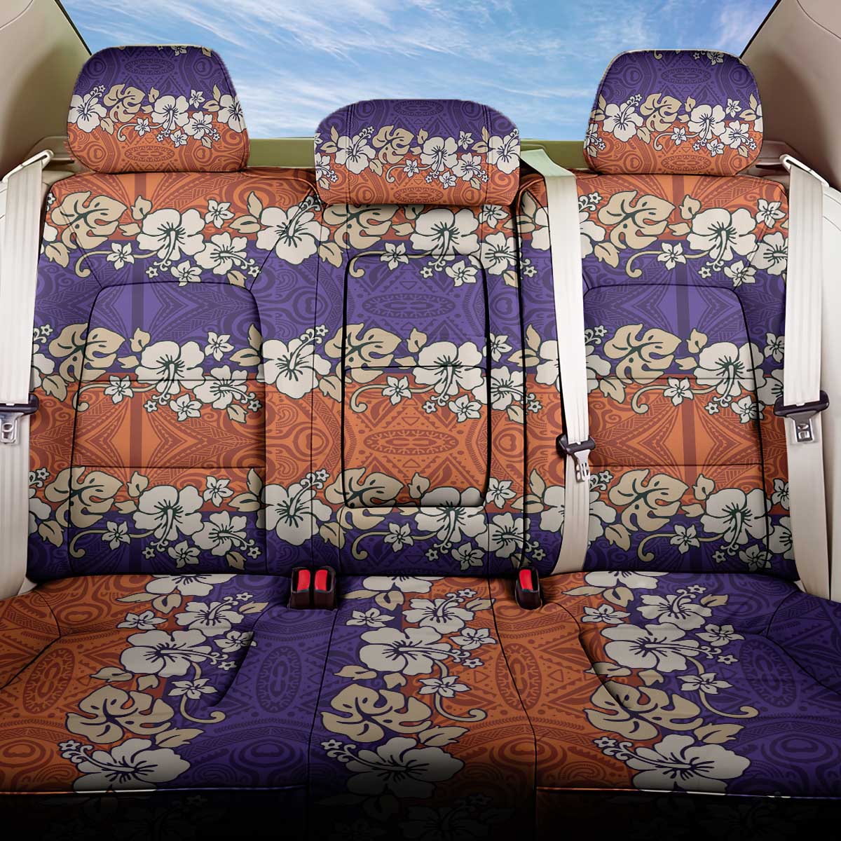 Hawaiian Hibiscus Back Car Seat Cover Orange and Purple Unique