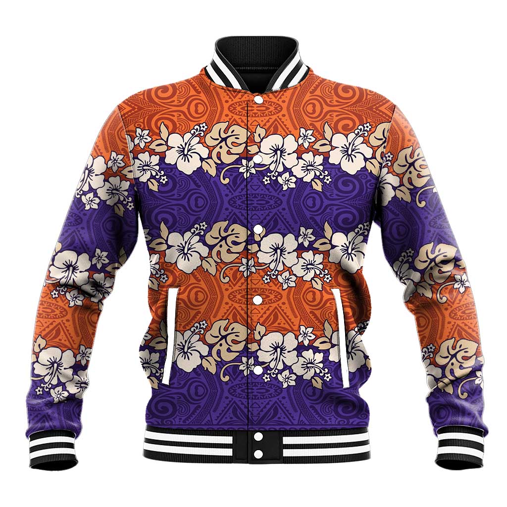 Hawaiian Hibiscus Baseball Jacket Orange and Purple Unique