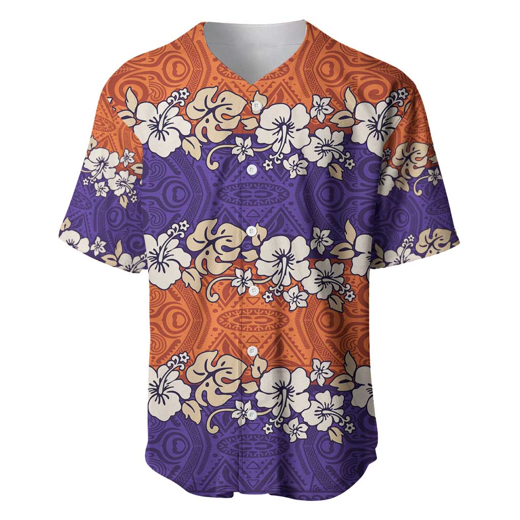 Hawaiian Hibiscus Baseball Jersey Orange and Purple Unique