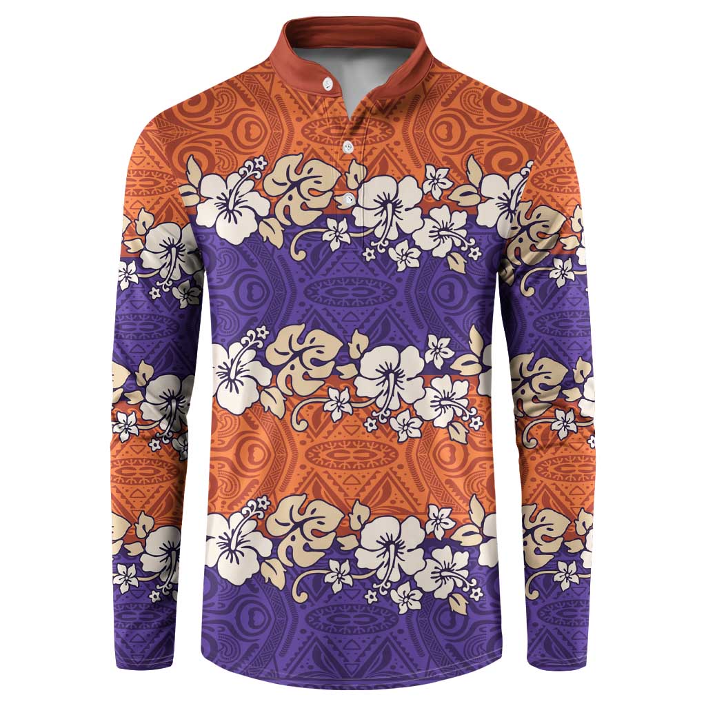 Hawaiian Hibiscus Button Sweatshirt Orange and Purple Unique