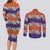 Hawaiian Hibiscus Couples Matching Long Sleeve Bodycon Dress and Long Sleeve Button Shirt Orange and Purple Unique