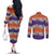Hawaiian Hibiscus Couples Matching Off The Shoulder Long Sleeve Dress and Long Sleeve Button Shirt Orange and Purple Unique