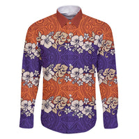 Hawaiian Hibiscus Family Matching Puletasi and Hawaiian Shirt Orange and Purple Unique