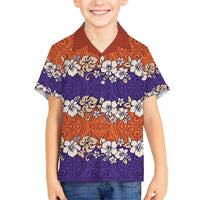 Hawaiian Hibiscus Family Matching Short Sleeve Bodycon Dress and Hawaiian Shirt Orange and Purple Unique