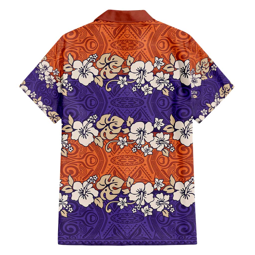 Hawaiian Hibiscus Family Matching Summer Maxi Dress and Hawaiian Shirt Orange and Purple Unique