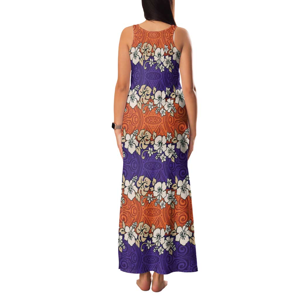 Hawaiian Hibiscus Family Matching Tank Maxi Dress and Hawaiian Shirt Orange and Purple Unique