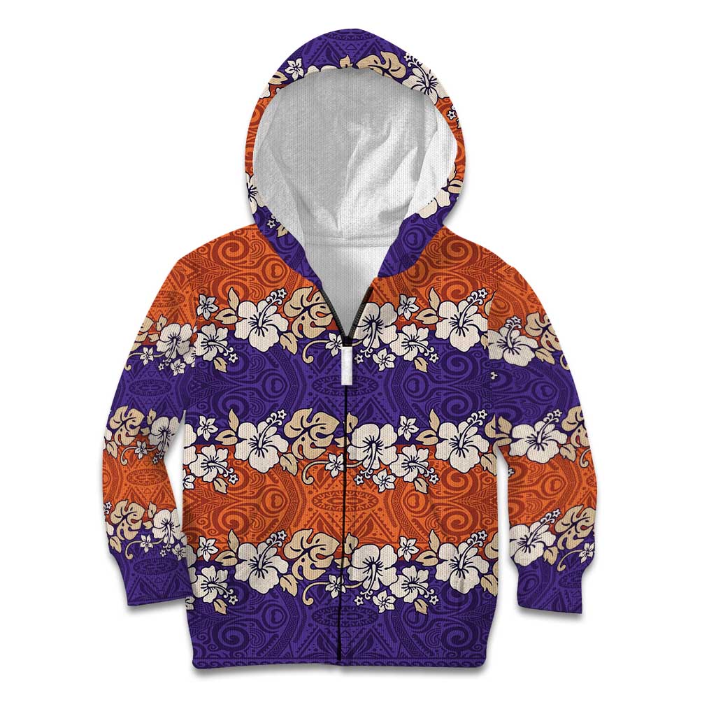 Hawaiian Hibiscus Kid Hoodie Orange and Purple Unique