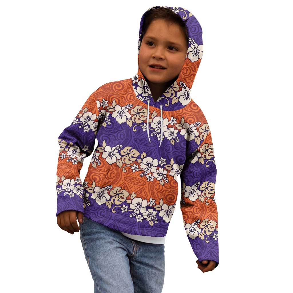 Hawaiian Hibiscus Kid Hoodie Orange and Purple Unique