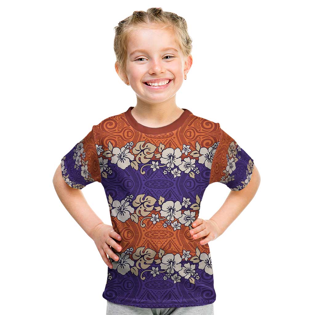 Hawaiian Hibiscus Kid T Shirt Orange and Purple Unique LT01 Orange - Polynesian Pride