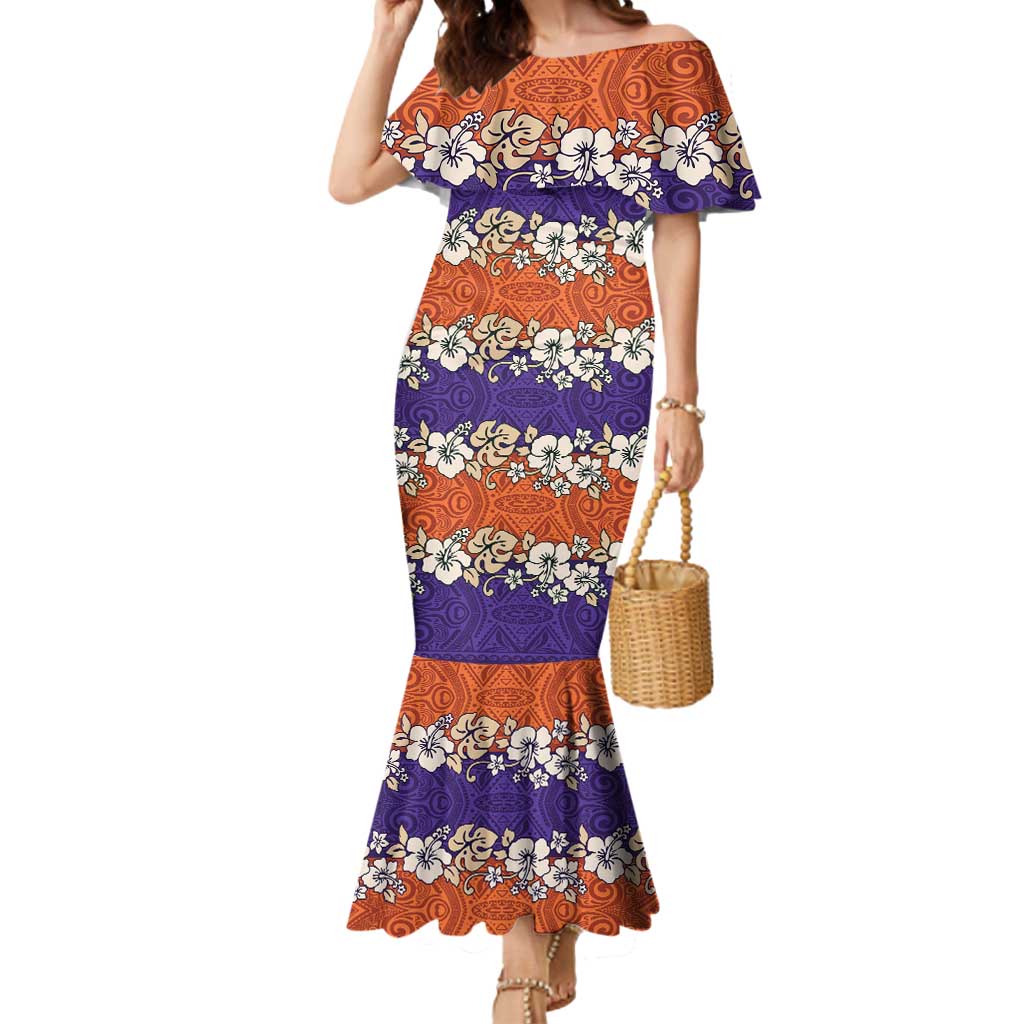 Hawaiian Hibiscus Mermaid Dress Orange and Purple Unique