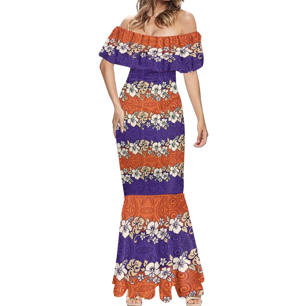 Hawaiian Hibiscus Mermaid Dress Orange and Purple Unique