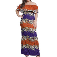 Hawaiian Hibiscus Off Shoulder Maxi Dress Orange and Purple Unique