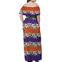 Hawaiian Hibiscus Off Shoulder Maxi Dress Orange and Purple Unique