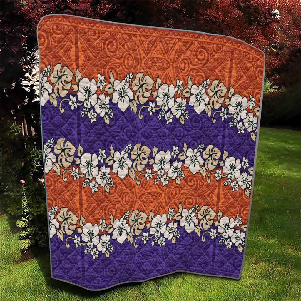 Hawaiian Hibiscus Quilt Orange and Purple Unique