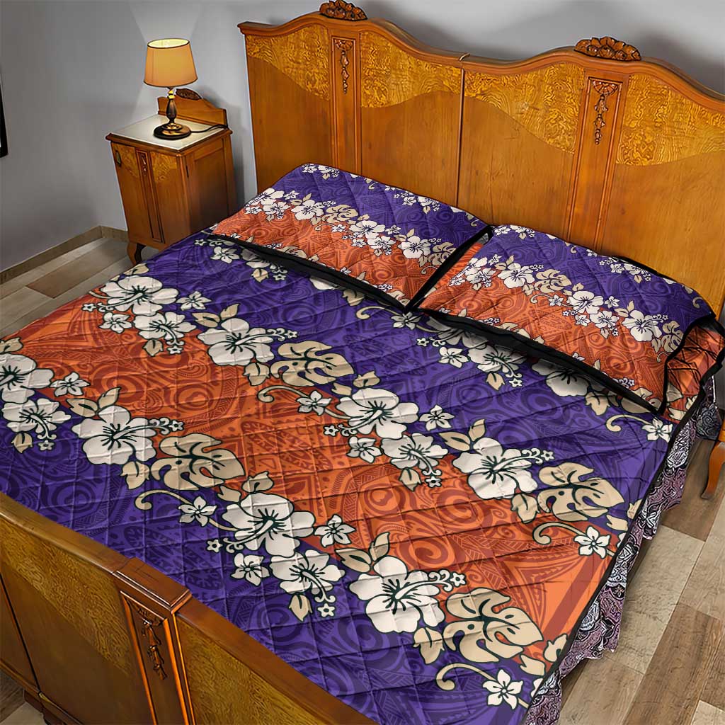 Hawaiian Hibiscus Quilt Bed Set Orange and Purple Unique