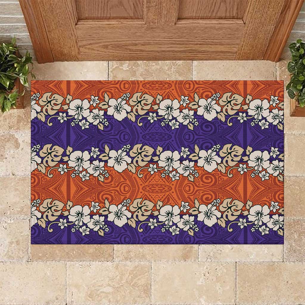 Hawaiian Hibiscus Rubber Doormat Orange and Purple Unique
