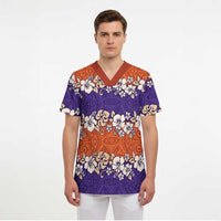 Hawaiian Hibiscus Scrub Top Orange and Purple Unique - Polynesian Pride