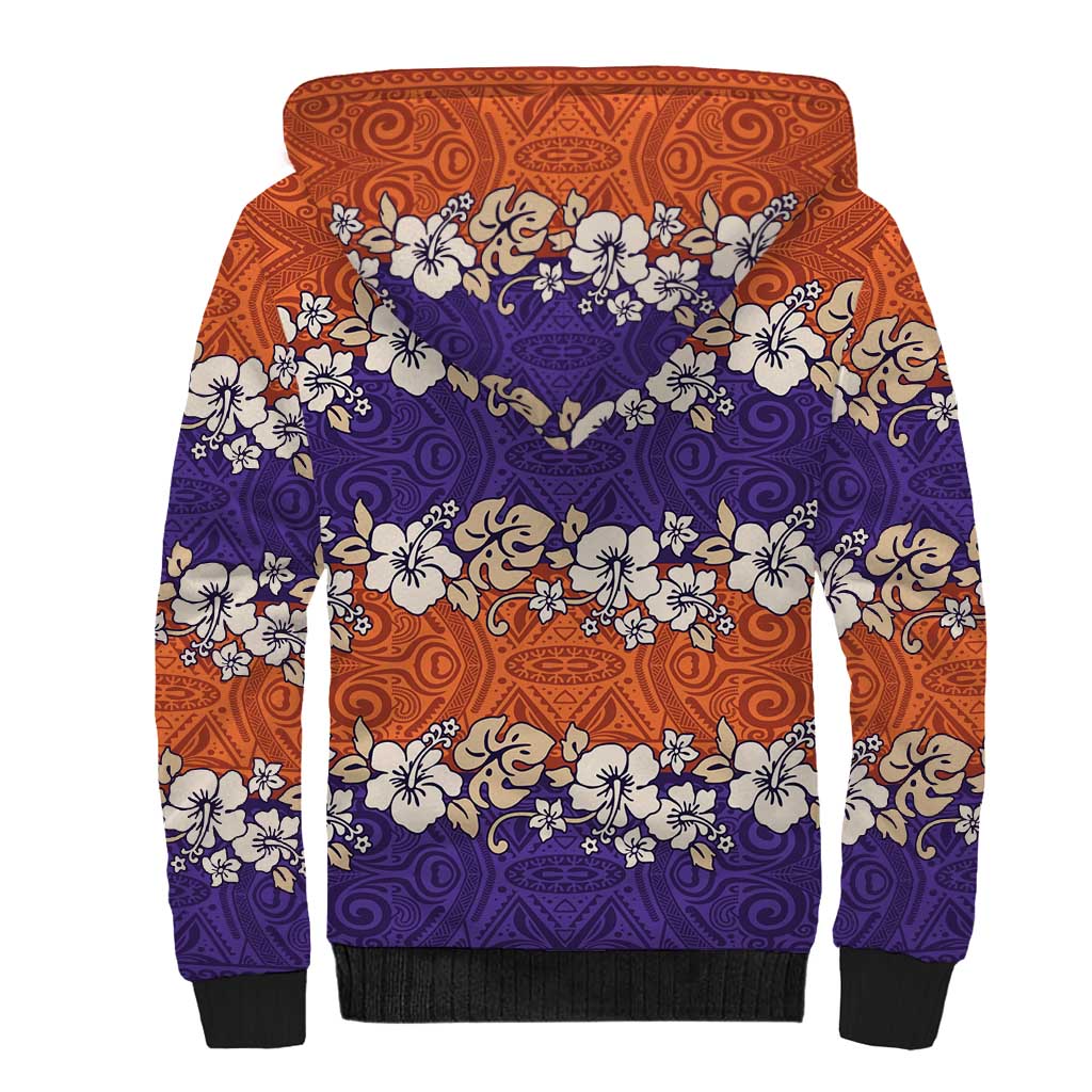 Hawaiian Hibiscus Sherpa Hoodie Orange and Purple Unique