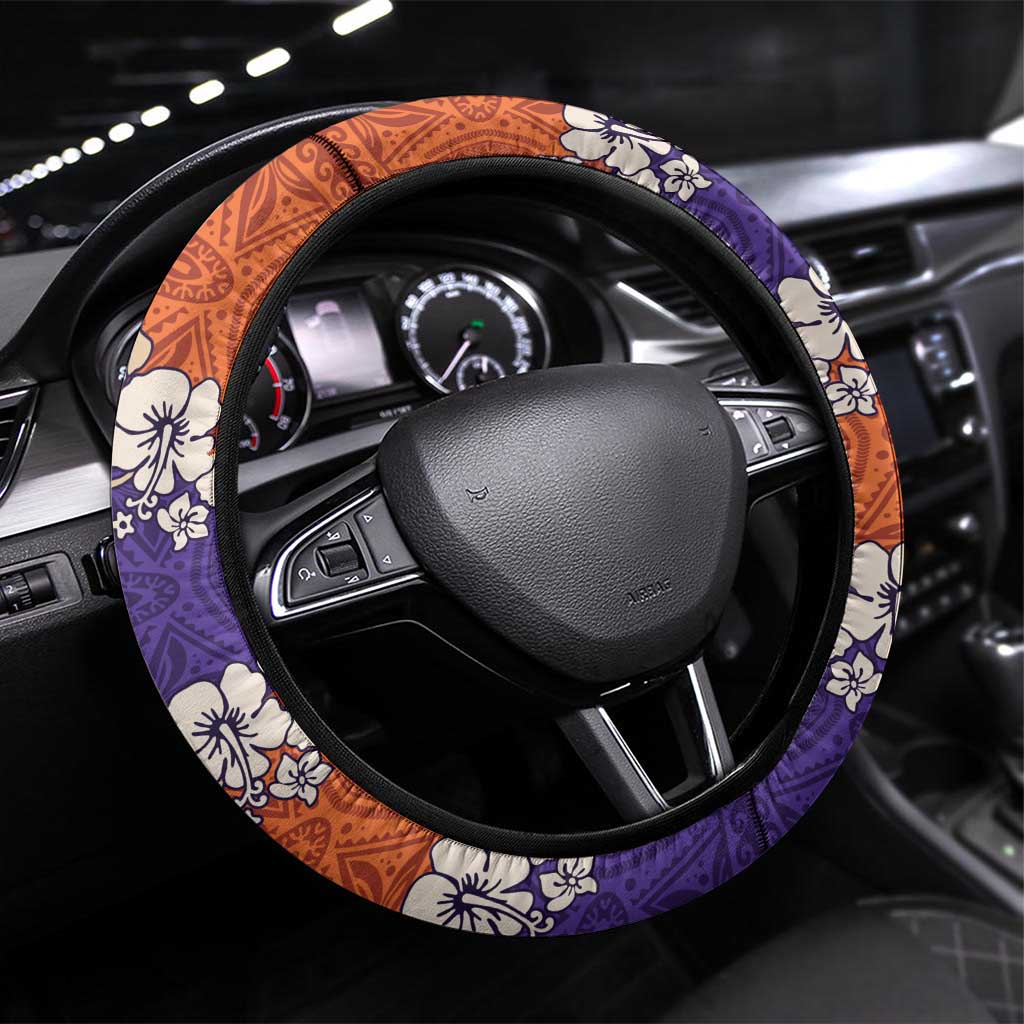 Hawaiian Hibiscus Steering Wheel Cover Orange and Purple Unique