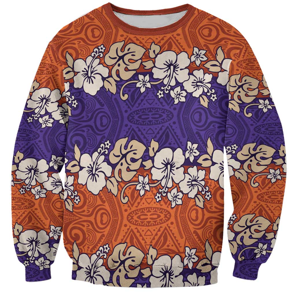 Hawaiian Hibiscus Sweatshirt Orange and Purple Unique LT01 Unisex Orange - Polynesian Pride