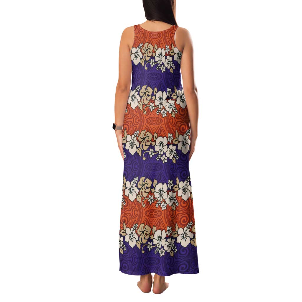 Hawaiian Hibiscus Tank Maxi Dress Orange and Purple Unique