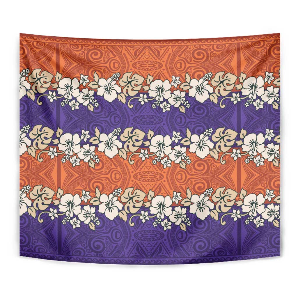 Hawaiian Hibiscus Tapestry Orange and Purple Unique